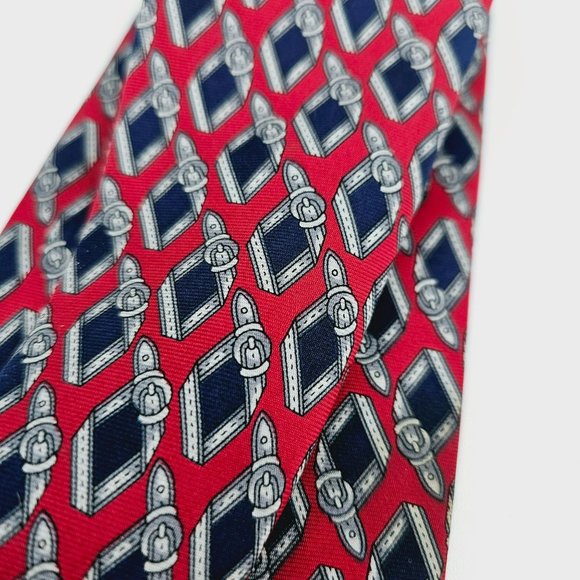 Masetti Silk Tie Belt Print Red Blue Geometric USA Made Gift Classic Office Work - Picture 10 of 11